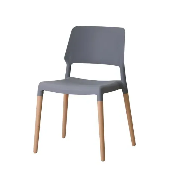Set of 2 Dining Chairs Stackable - Grey, Beech