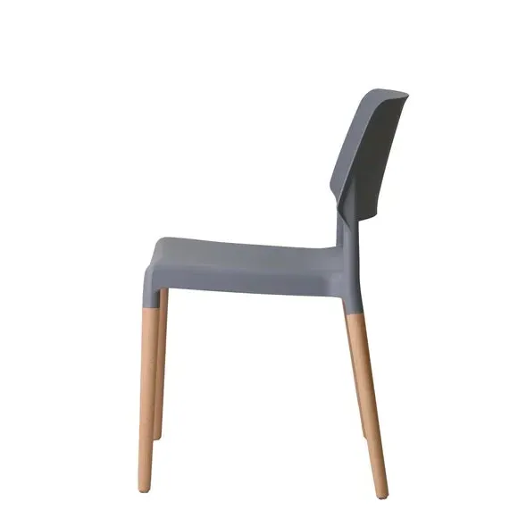 Set of 2 Dining Chairs Stackable - Grey, Beech