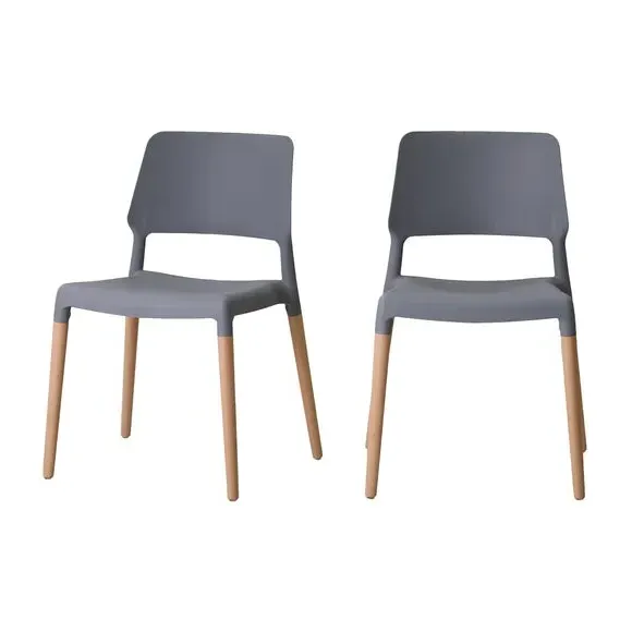 Set of 2 Dining Chairs Stackable - Grey, Beech