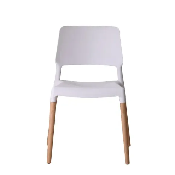 Set of 2 Dining Chairs Stackable - White, Beech