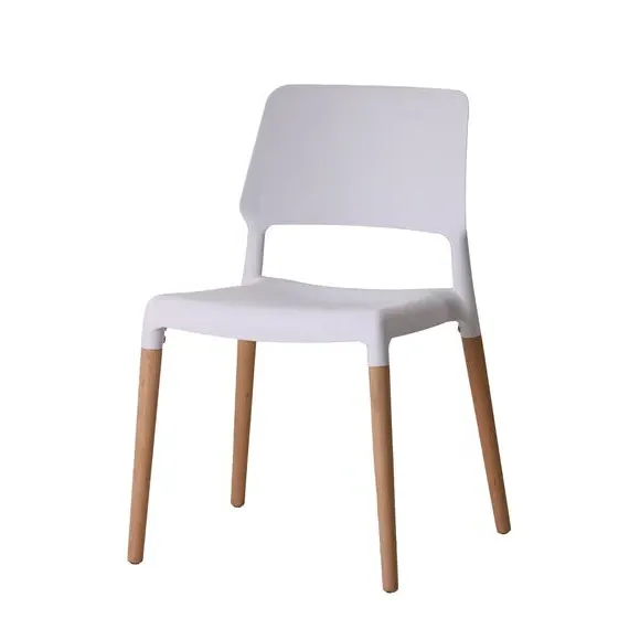 Set of 2 Dining Chairs Stackable - White, Beech