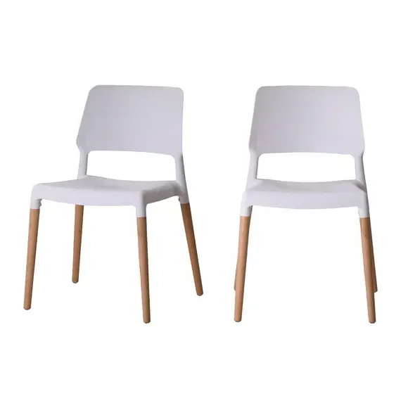 Set of 2 Dining Chairs Stackable - White, Beech