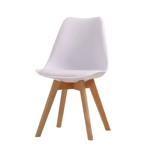 Set of 2 Dining Chairs - White, Beech Wood