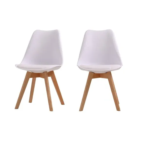 Set of 2 Dining Chairs - White, Beech Wood