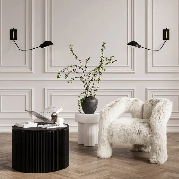 Side Table with Reeded Base - White