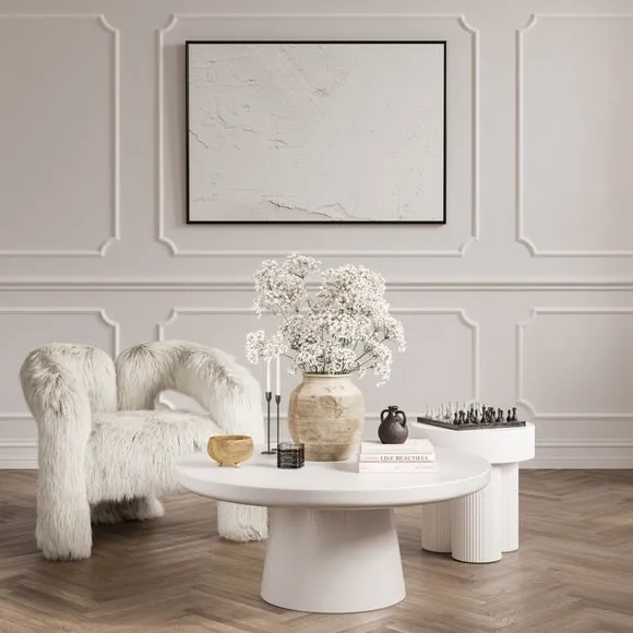 Side Table with Reeded Base - White