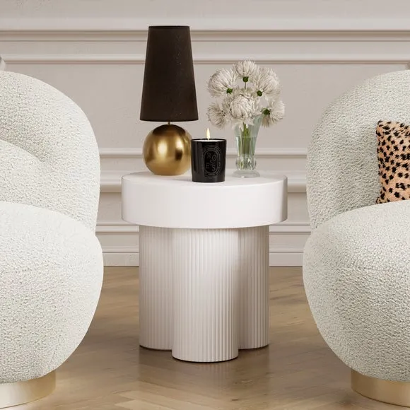 Side Table with Reeded Base - White