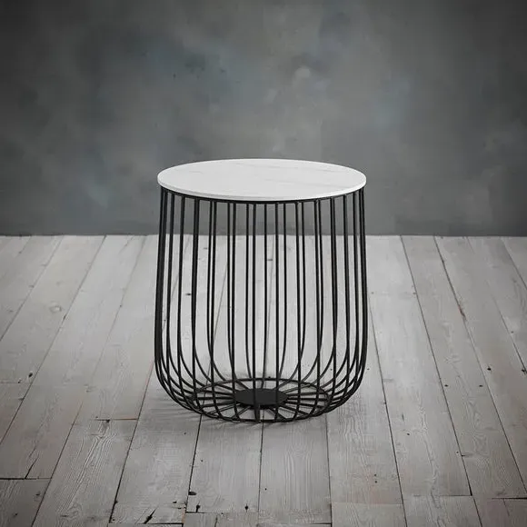 Side Table with Storage - Black, Marble Effect