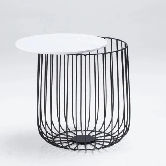 Side Table with Storage - Black, Marble Effect