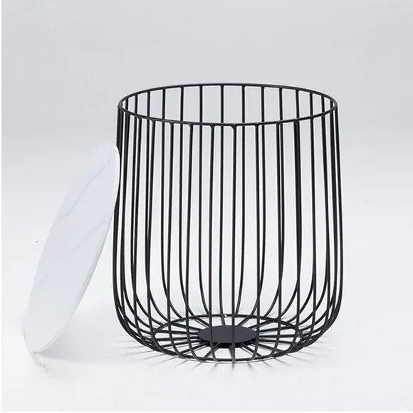 Side Table with Storage - Black, Marble Effect