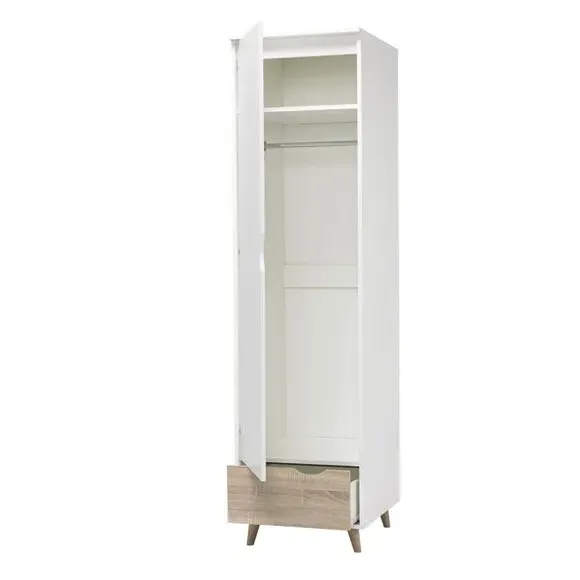 Single Wardrobe with Drawers - White, Oak