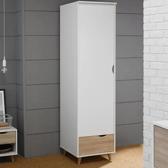 Single Wardrobe with Drawers - White, Oak