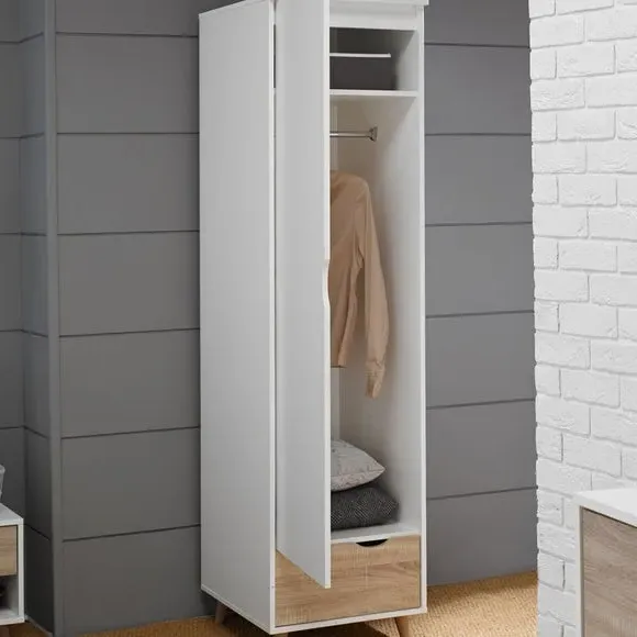 Single Wardrobe with Drawers - White, Oak