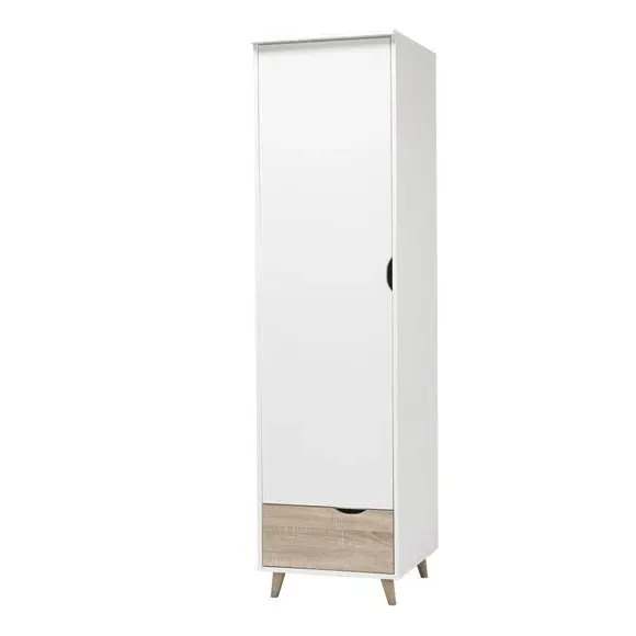 Single Wardrobe with Drawers - White, Oak image