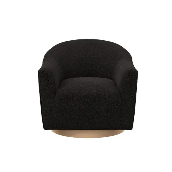 Swivel Chair with Wood Base - Black, Boucle