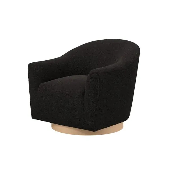 Swivel Chair with Wood Base - Black, Boucle