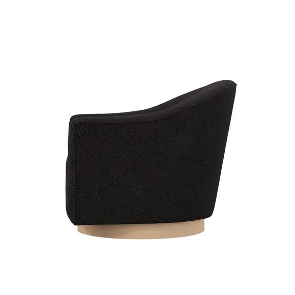 Swivel Chair with Wood Base - Black, Boucle