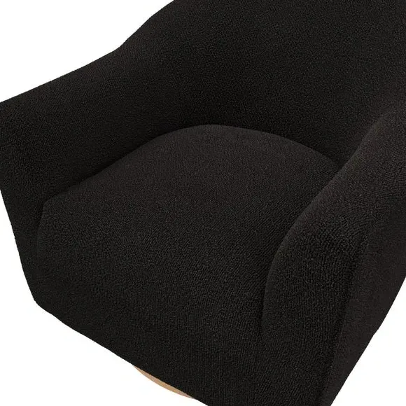 Swivel Chair with Wood Base - Black, Boucle