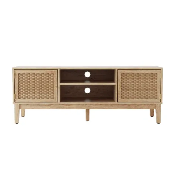 TV Unit with Rattan Fronts - Wood