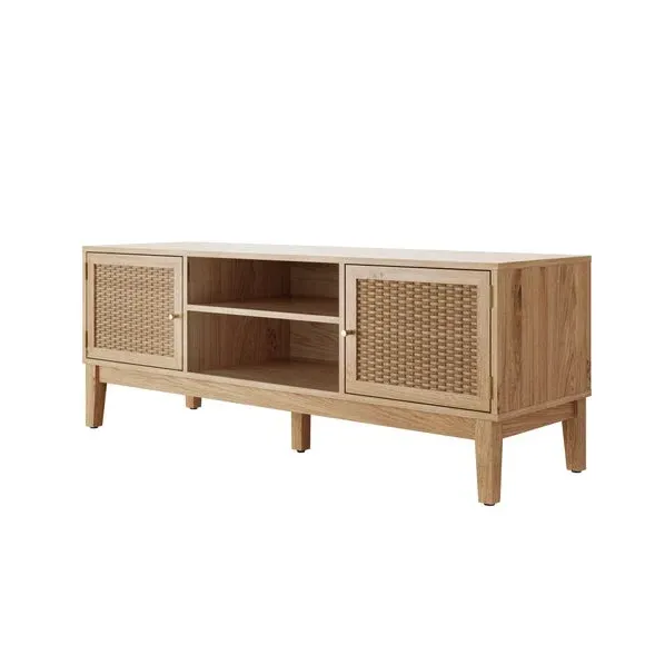 TV Unit with Rattan Fronts - Wood
