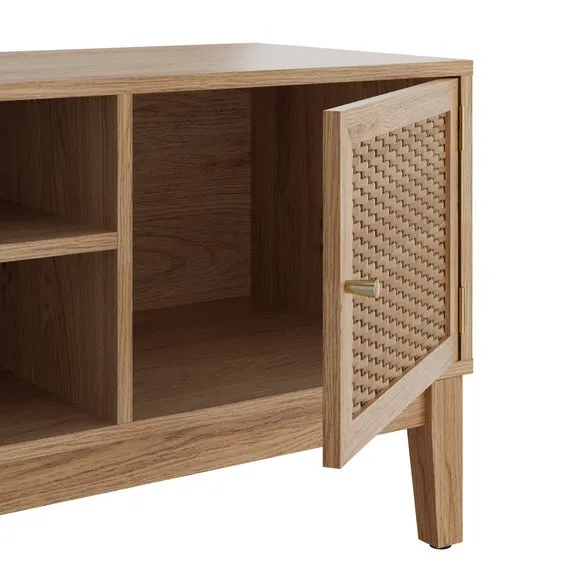TV Unit with Rattan Fronts - Wood
