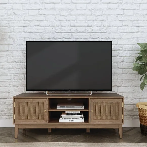 TV Unit with Rattan Fronts - Wood image