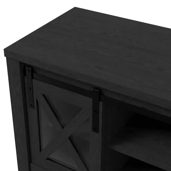 TV Unit with Sliding Doors - Black, Glass