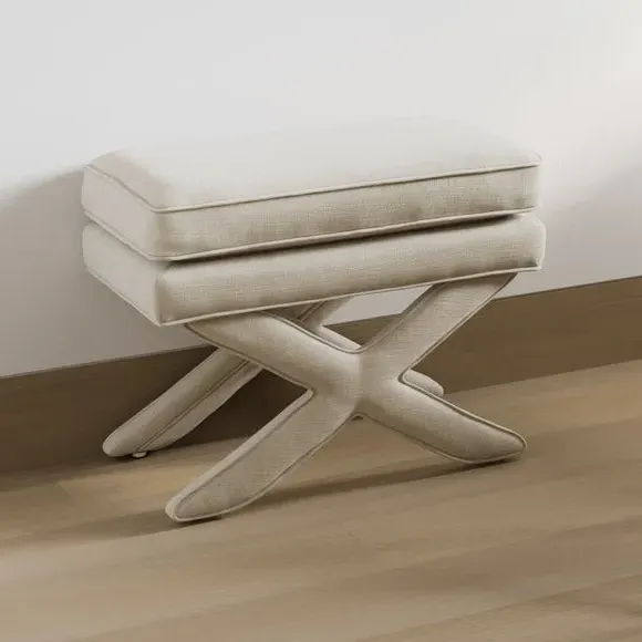 X-Design Footstool with Pillow Top - Stone, Linen