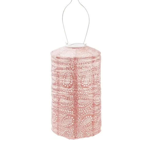 Cylinder Solar Lantern Paisley Design - Pink image