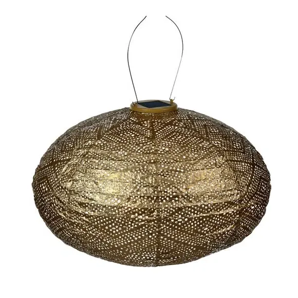 Oval Solar Lantern with Paisley Design - Gold image