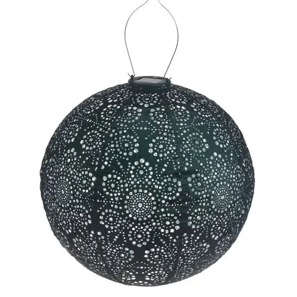 Round Solar Lantern with Fiore Design - Green image
