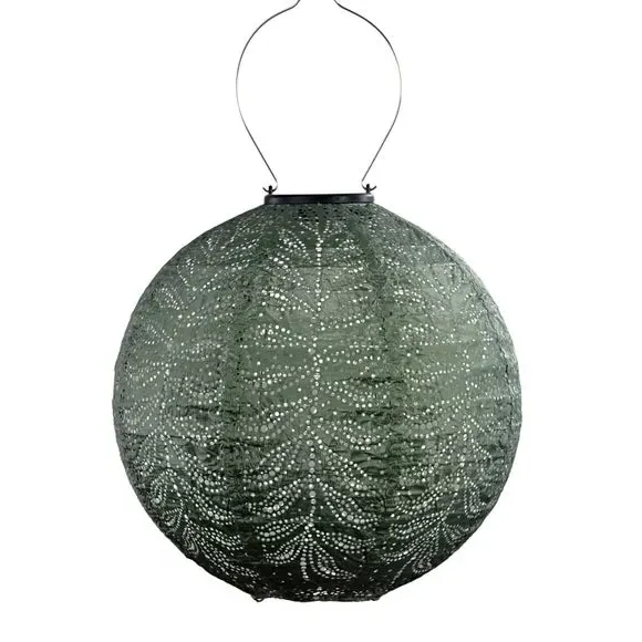 Round Solar Lantern with Foliage Pattern - Sage image