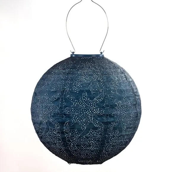 Round Solar Lantern with LED - Blue, Metal image