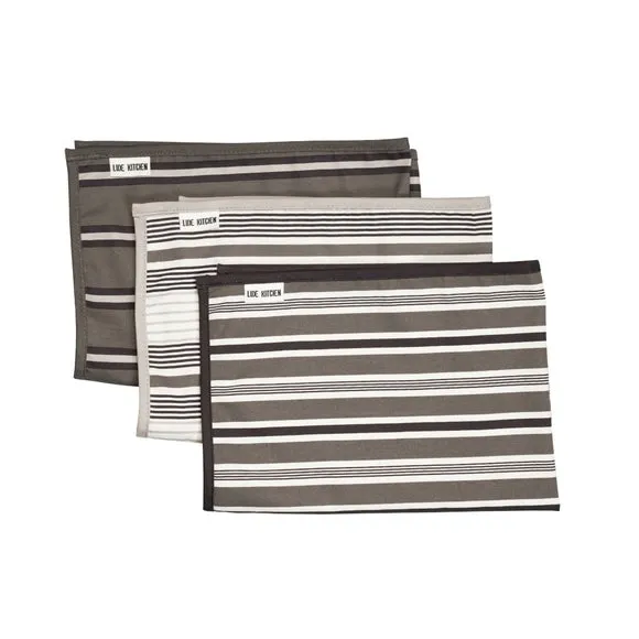 Set of 3 Tea Towels with Loops - Grey, Cotton