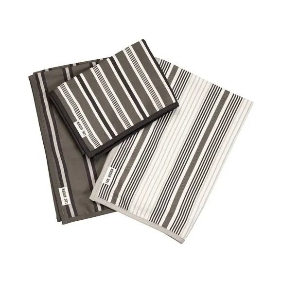 Set of 3 Tea Towels with Loops - Grey, Cotton