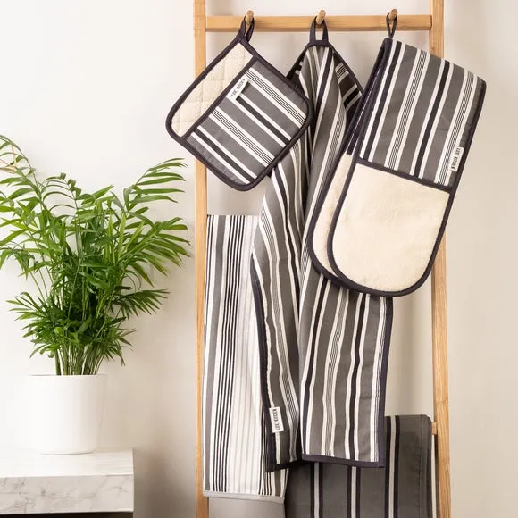 Set of 3 Tea Towels with Loops - Grey, Cotton