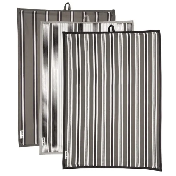 Set of 3 Tea Towels with Loops - Grey, Cotton image