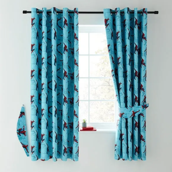 Eyelet Blackout Curtains with Tiebacks - Blue