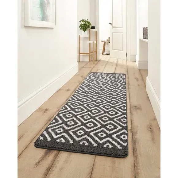 Diamond Pattern Runner Mat - Grey, Recycled image
