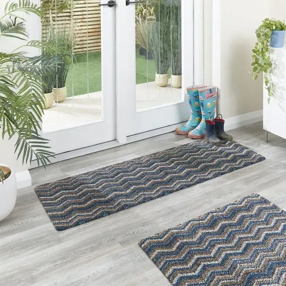 Long Doormat with Anti-Slip - Indigo, Cotton image