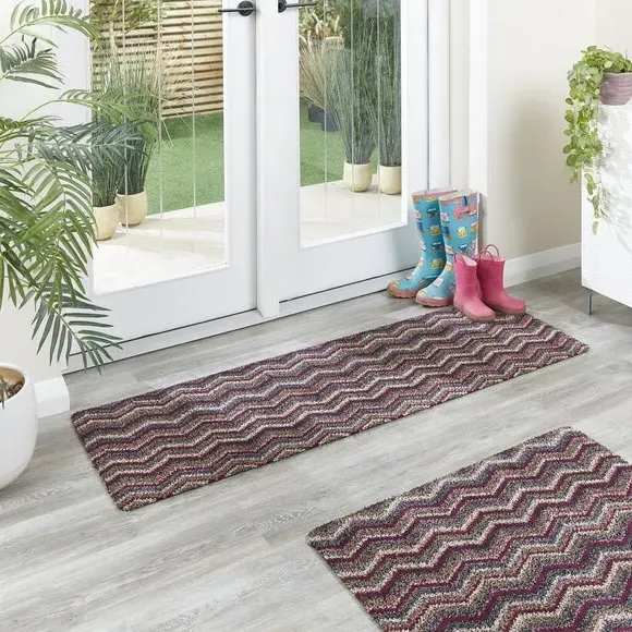 Long Doormat with Anti-Slip - Purple, Cotton