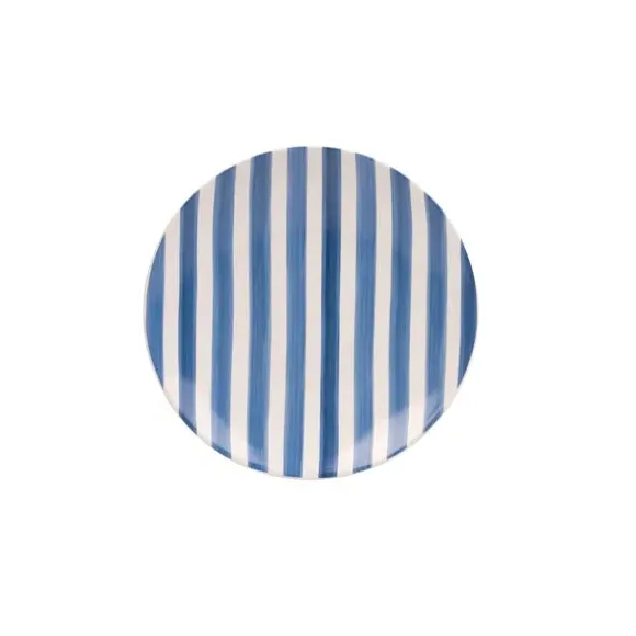 12 Piece Dinner Set with Stripes - Blue, Stoneware