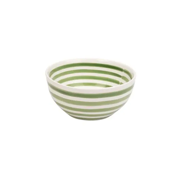 12 Piece Dinner Set with Stripes - Green, Stoneware