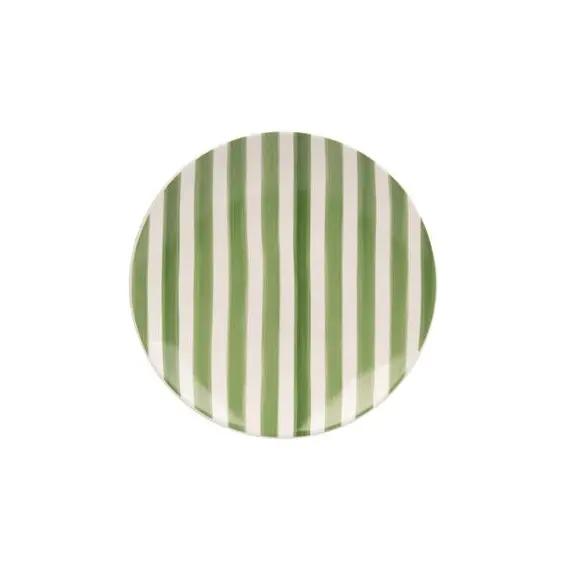 12 Piece Dinner Set with Stripes - Green, Stoneware
