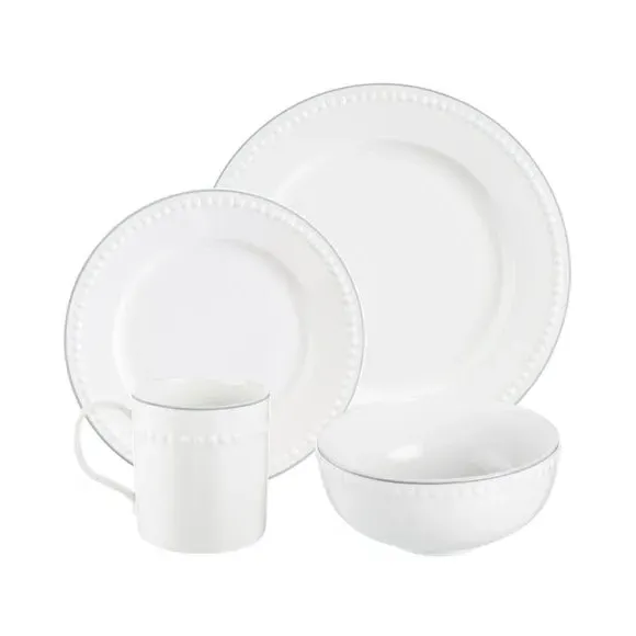 16 Piece Dinner Set with Beaded Border - White