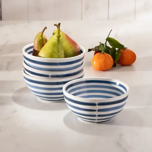 4-Piece Cereal Bowl Set with Stripes - Blue image