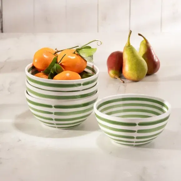 4-Piece Cereal Bowl Set with Stripes - Green