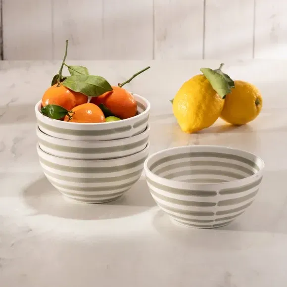 4-Piece Cereal Bowl Set with Stripes - Grey