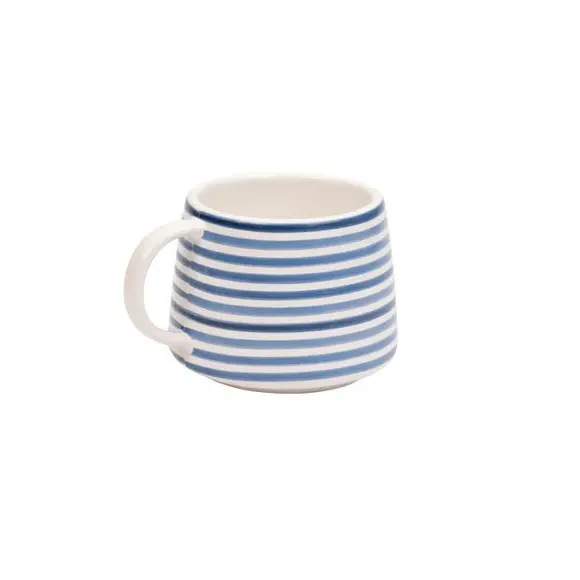 4-Piece Mug Set with Stripes - Blue, Stoneware