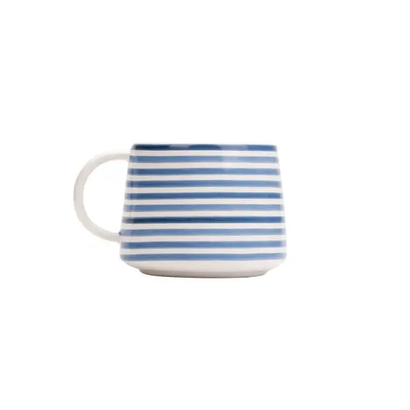 4-Piece Mug Set with Stripes - Blue, Stoneware